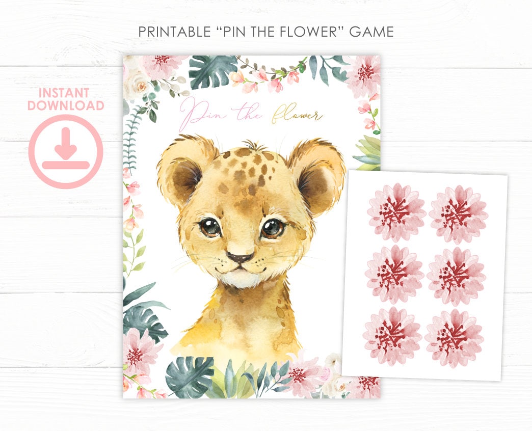 Jungle Birthday Party Pin the Flower Game, Digital Printable Instant Download