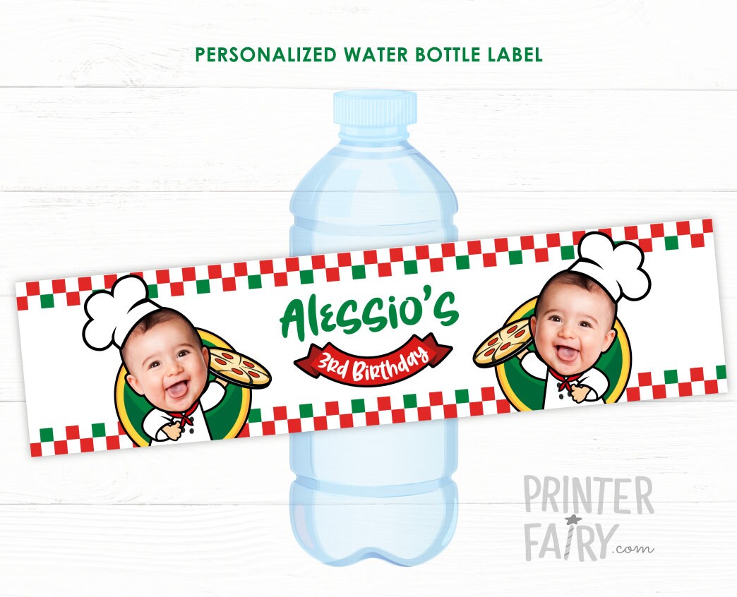 Personalized Pizza Party Water Bottle Label (Digital Printable)