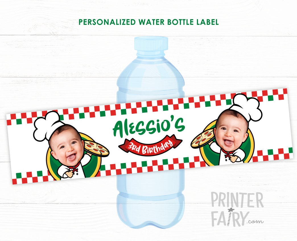 Personalized Pizza Party Water Bottle Label (Digital Printable)