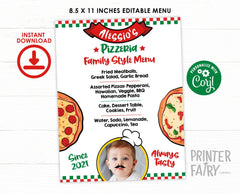 Editable Pizza Party Menu, Birthday Restaurant Sign (Instant Download)