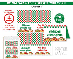 Pizza Food Tents Editable Labels Template, Instant Download