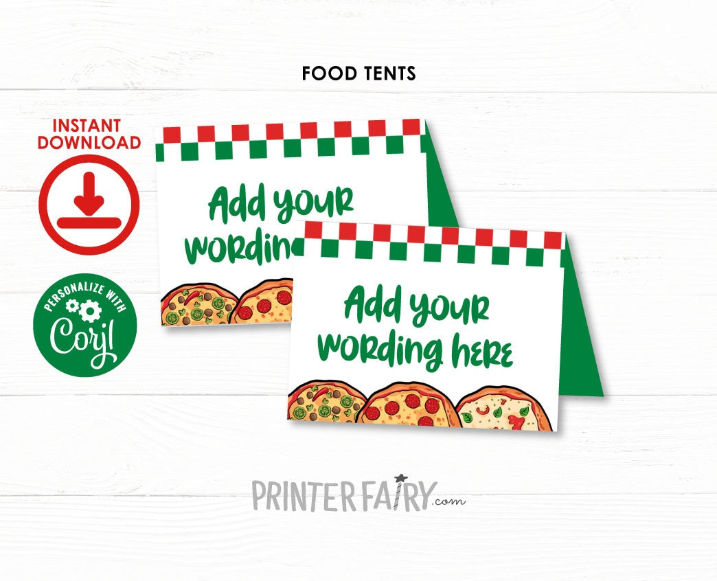 Pizza Food Tents Editable Labels Template, Instant Download
