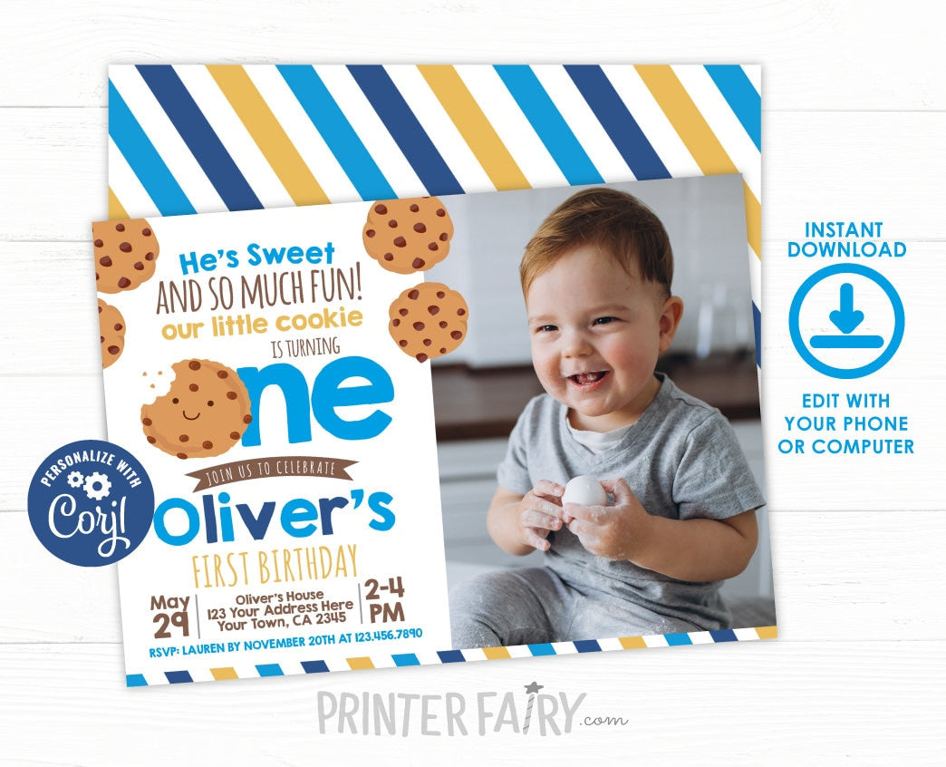 Little Cookie First Birthday Invitation, Photo Invite (Digital)