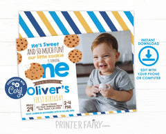Little Cookie First Birthday Invitation, Photo Invite (Digital)