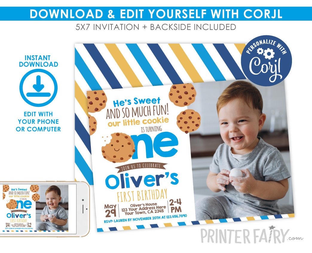 Little Cookie First Birthday Invitation, Photo Invite (Digital)
