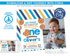 Little Cookie First Birthday Invitation, Photo Invite (Digital)
