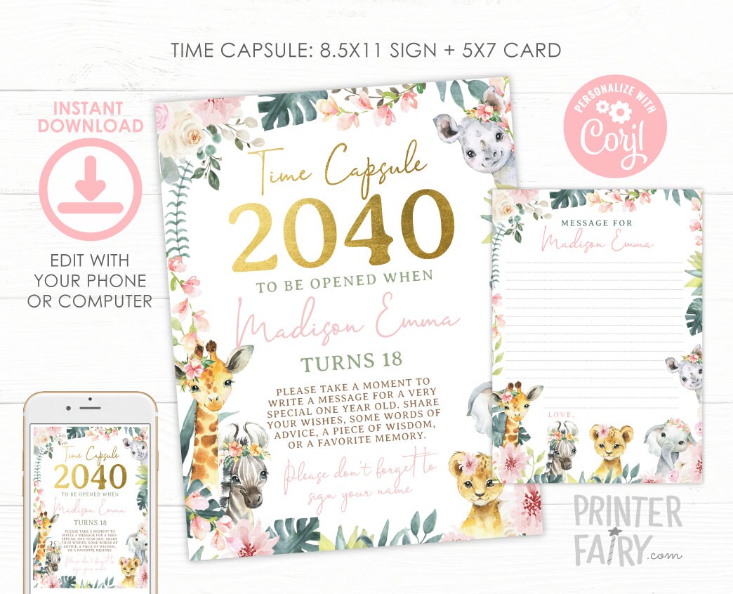 Jungle Time Capsule Sign and Card Templates (Digital Download)