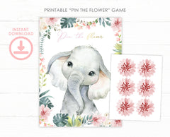 Elephant Party Game Pin the Flower, Digital Printable Instant Download