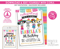 Day of the Dead Birthday Invitation, EDITABLE, Mexican Party (Instant Download)