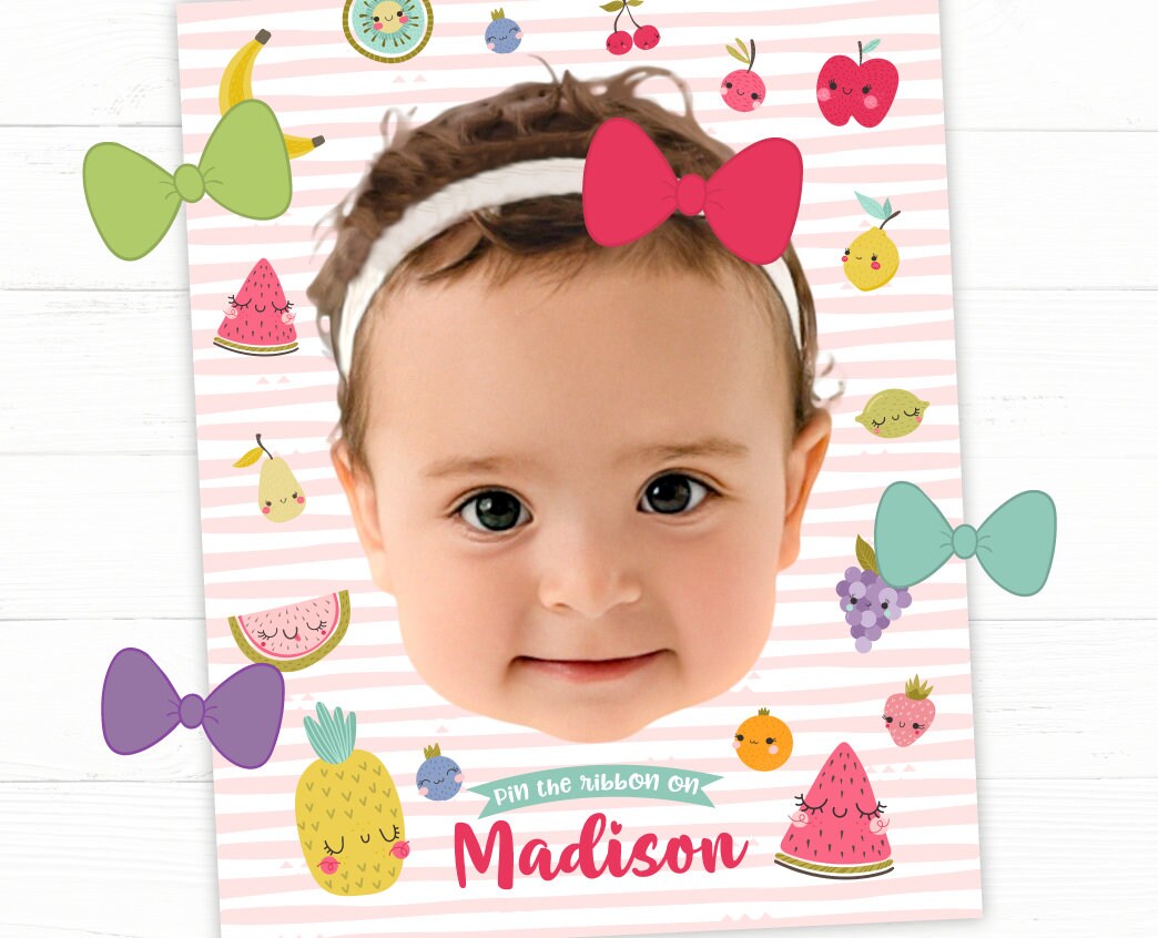 Pin The Bow Personalized Printable Party Game, Tutti Frutti Birthday