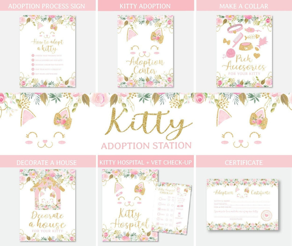Kitty Party Games, Floral Cat Adoption Birthday (Instant Download)