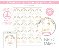 Floral Kitty Birthday Toppers, Editable Thank You Tag (Instant Download)