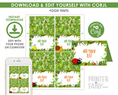 Bug Creepy Crawlers Food Tent Cards Printable Editable Label Template, Instant Download