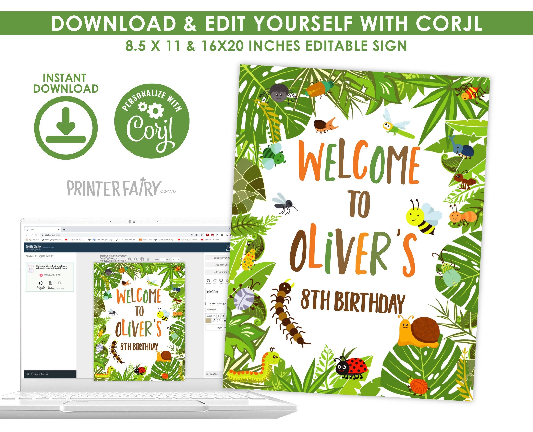 Bugs Birthday Welcome Sign, Outdoors Party Decor (Instant Download)