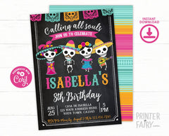 Day of the Dead Birthday Invitation, Editable Dia de los Muertos Party (INSTANT DOWNLOAD)