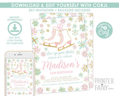 Ice Skating Birthday Invitation, Winter Snowflake Party (Digital Invite)