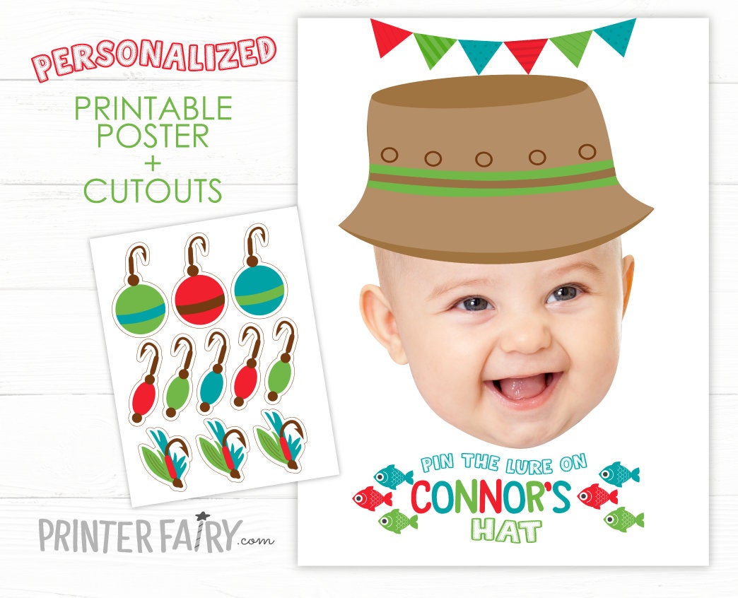 Personalized Fishing Birthday Game, Pin the Lure Party Activity (Digital Download)