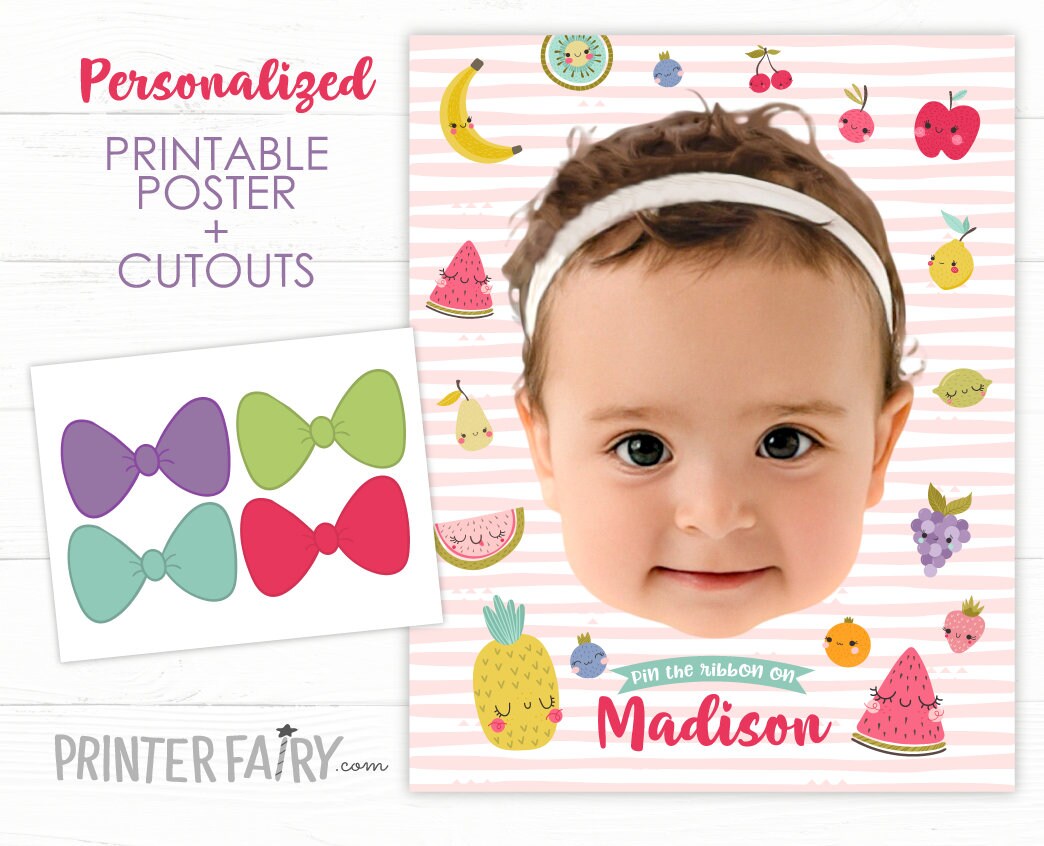 Pin The Bow Personalized Printable Party Game, Tutti Frutti Birthday