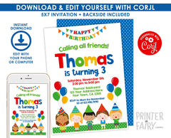 Birthday Party Invitation Editable Template, Instant Download