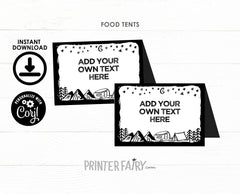 Camping Food Tents, Happy Camper Birthday, Editable Place Cards (Instant Download)