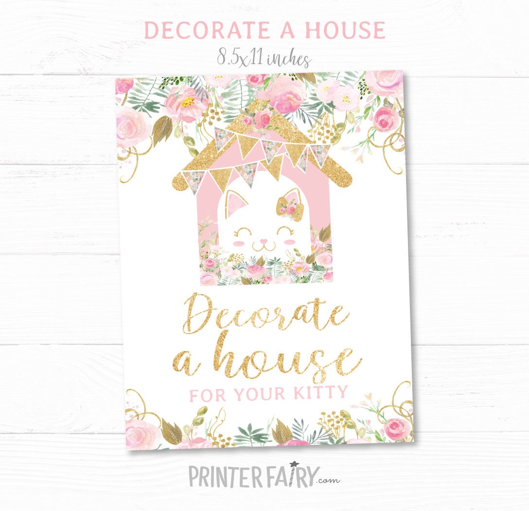 Kitty Party Games, Floral Cat Adoption Birthday (Instant Download)