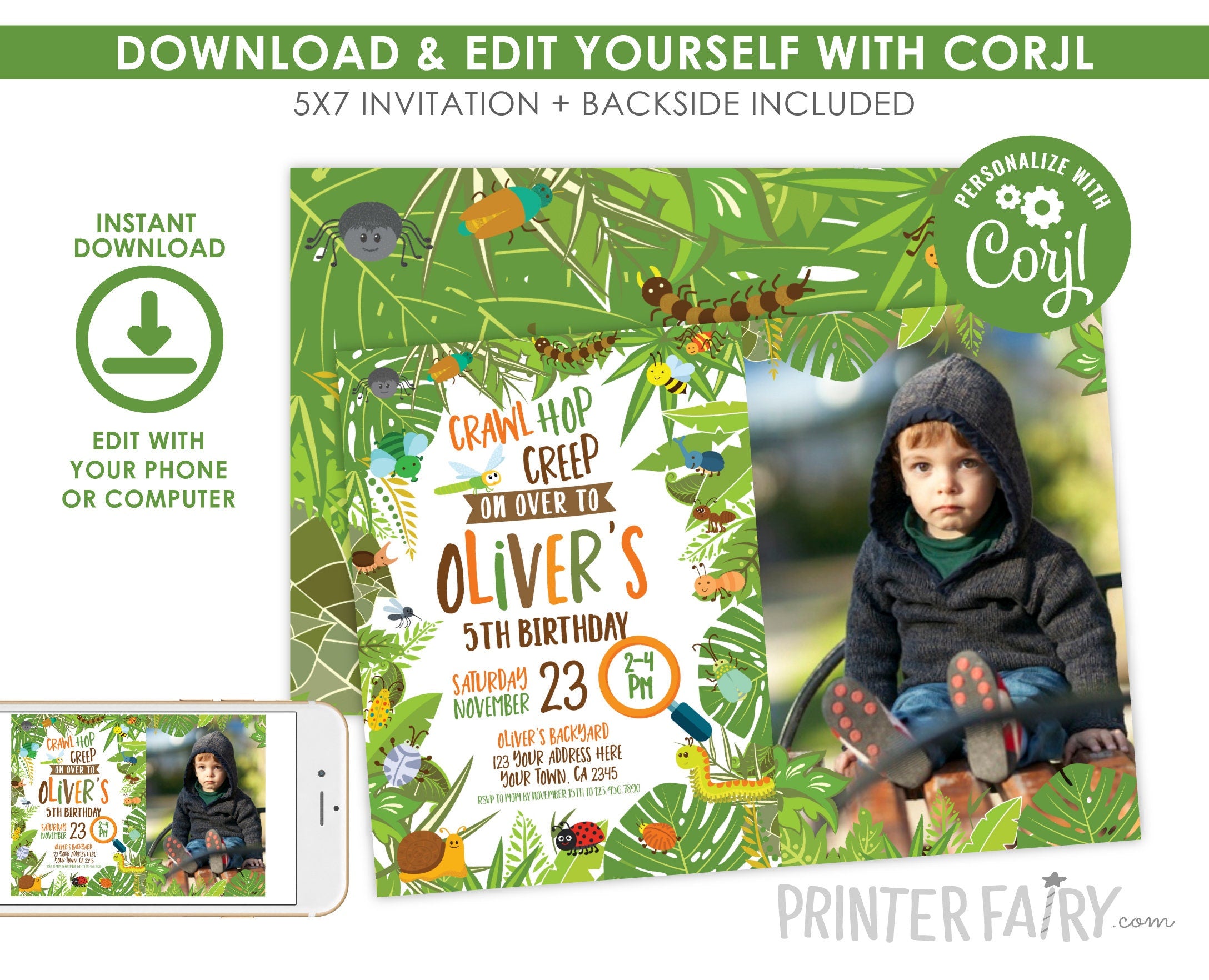 Bugs Birthday Invitation with Photo, EDITABLE (Instant Download)