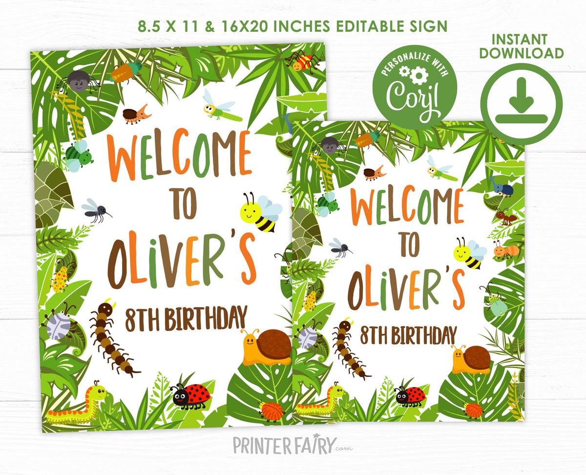 Bugs Birthday Welcome Sign, Outdoors Party Decor (Instant Download)