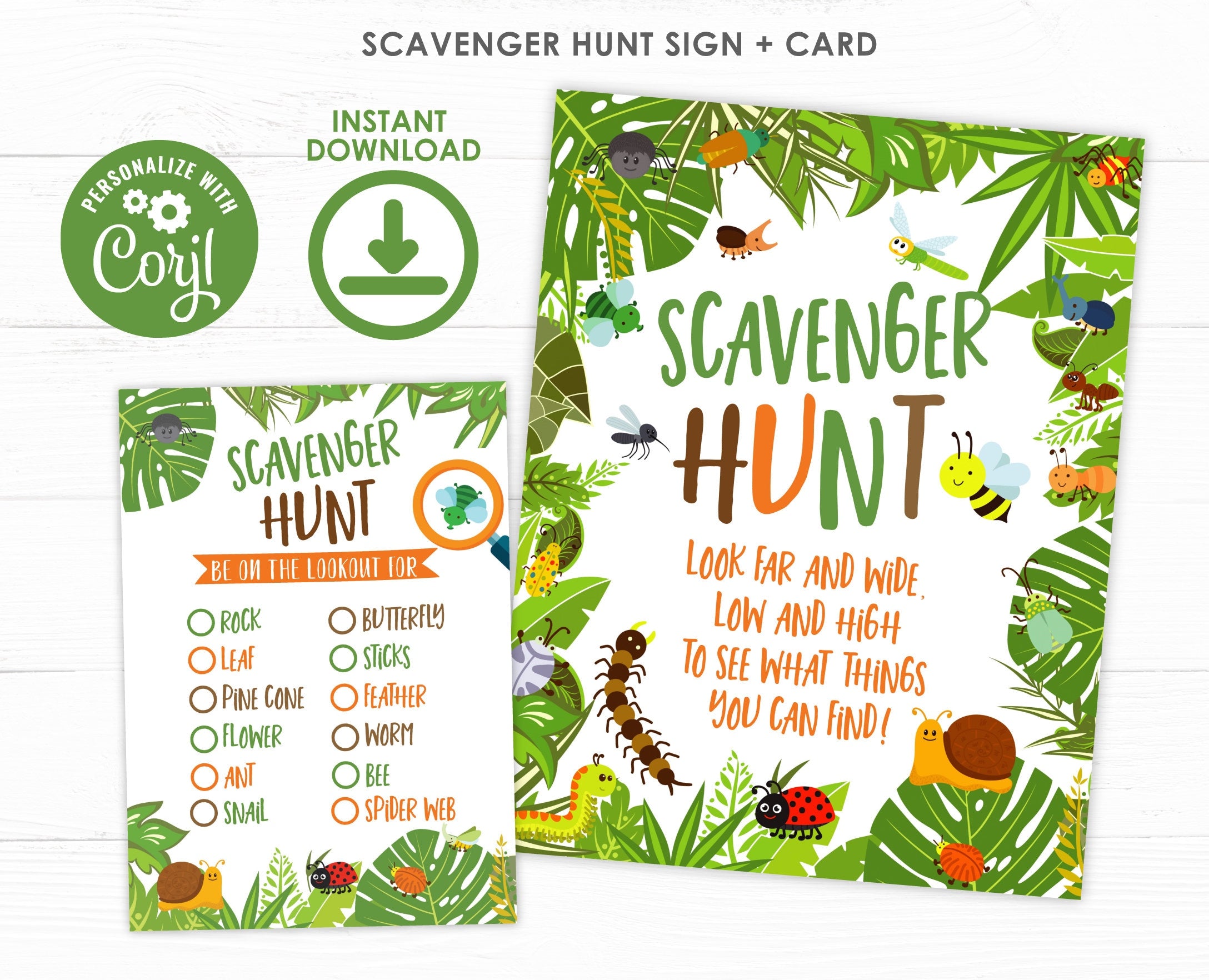 Bugs Scavenger Hunt Game Editable Template (Instant Download)