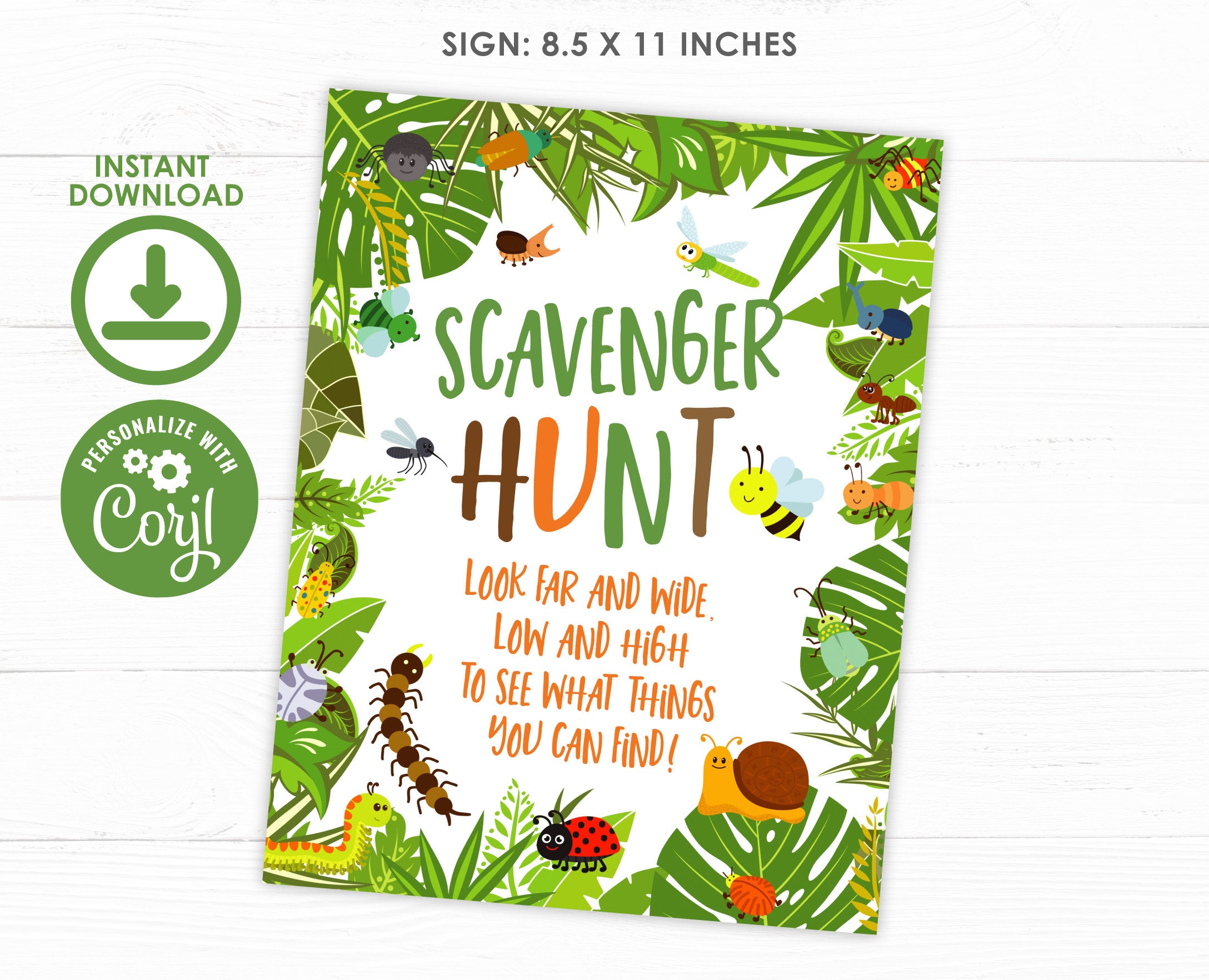 Bugs Scavenger Hunt Game Editable Template (Instant Download)