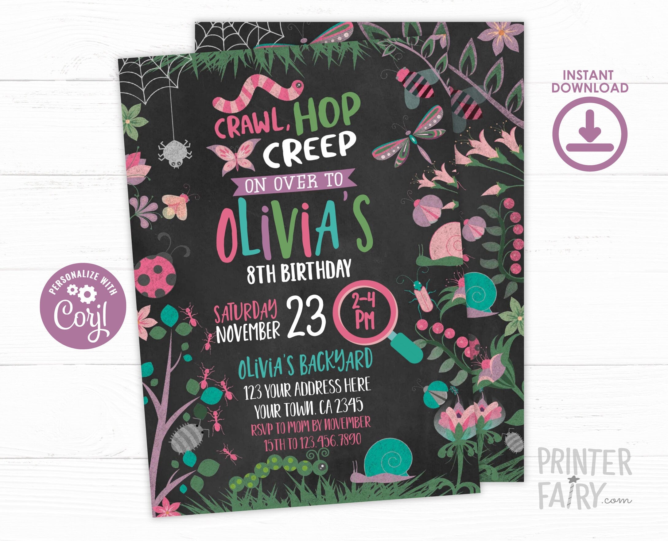 Bugs Birthday Invitation, Creepy Crawlers Party (Digital Invite)