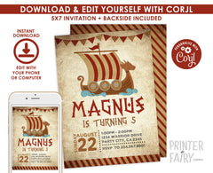 Editable Viking Boat Birthday Invitation (Digital Download)