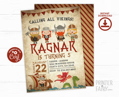 Editable Viking Birthday Invitation, Dragon Party (Instant Download)