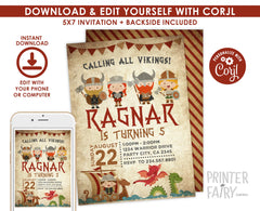 Editable Viking Birthday Invitation, Dragon Party (Instant Download)