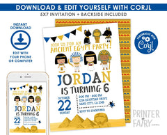 Egypt Birthday Party Invitation Editable Template, Museum Party Invite, Instant Download