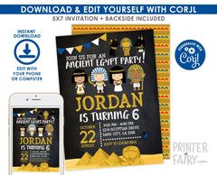 Egypt Birthday Invitation, Editable Template, Museum Party, INSTANT DOWNLOAD