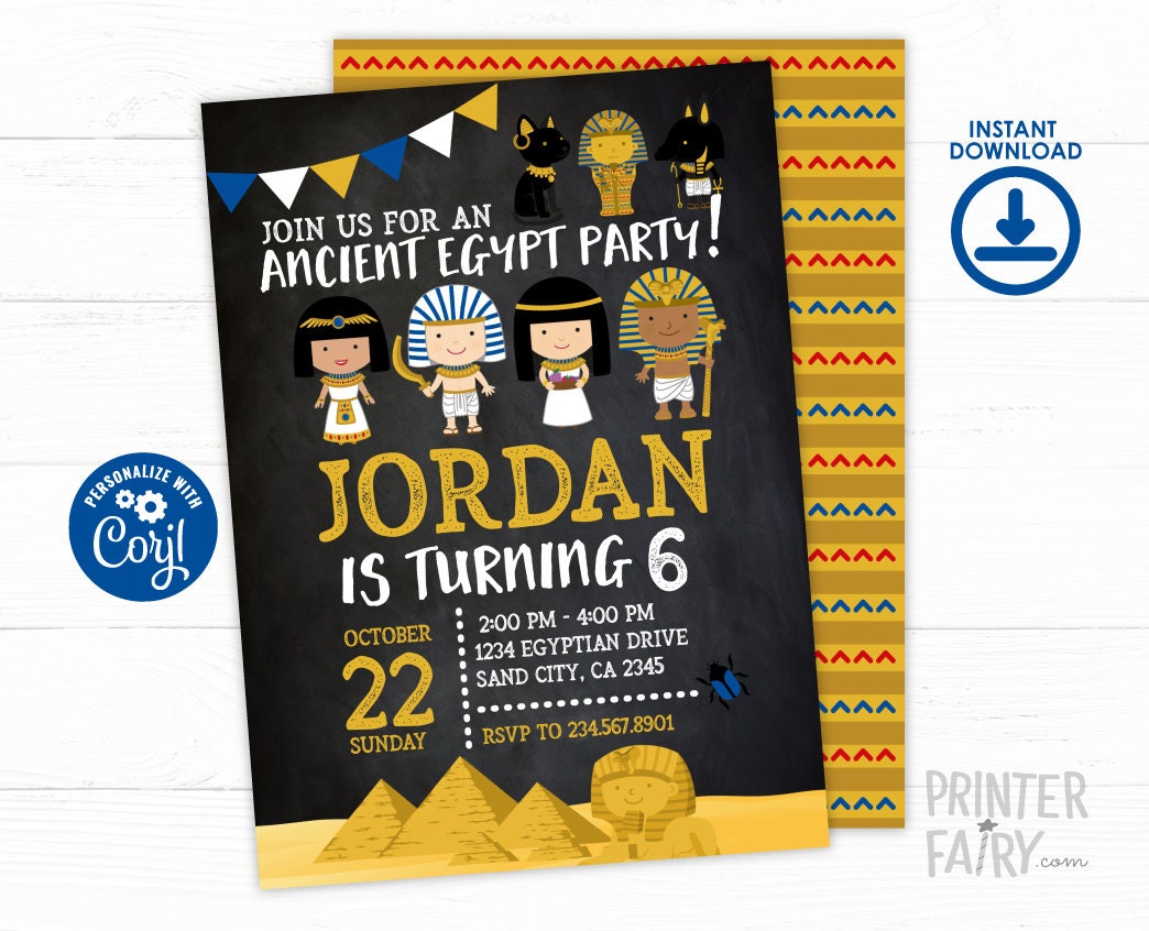 Egypt Birthday Invitation, Editable Template, Museum Party, INSTANT DOWNLOAD