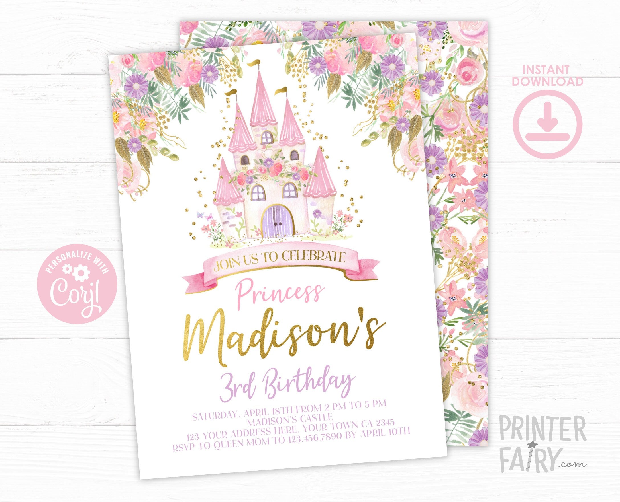Editable Princess Castle Birthday Invitation (Digital Download)