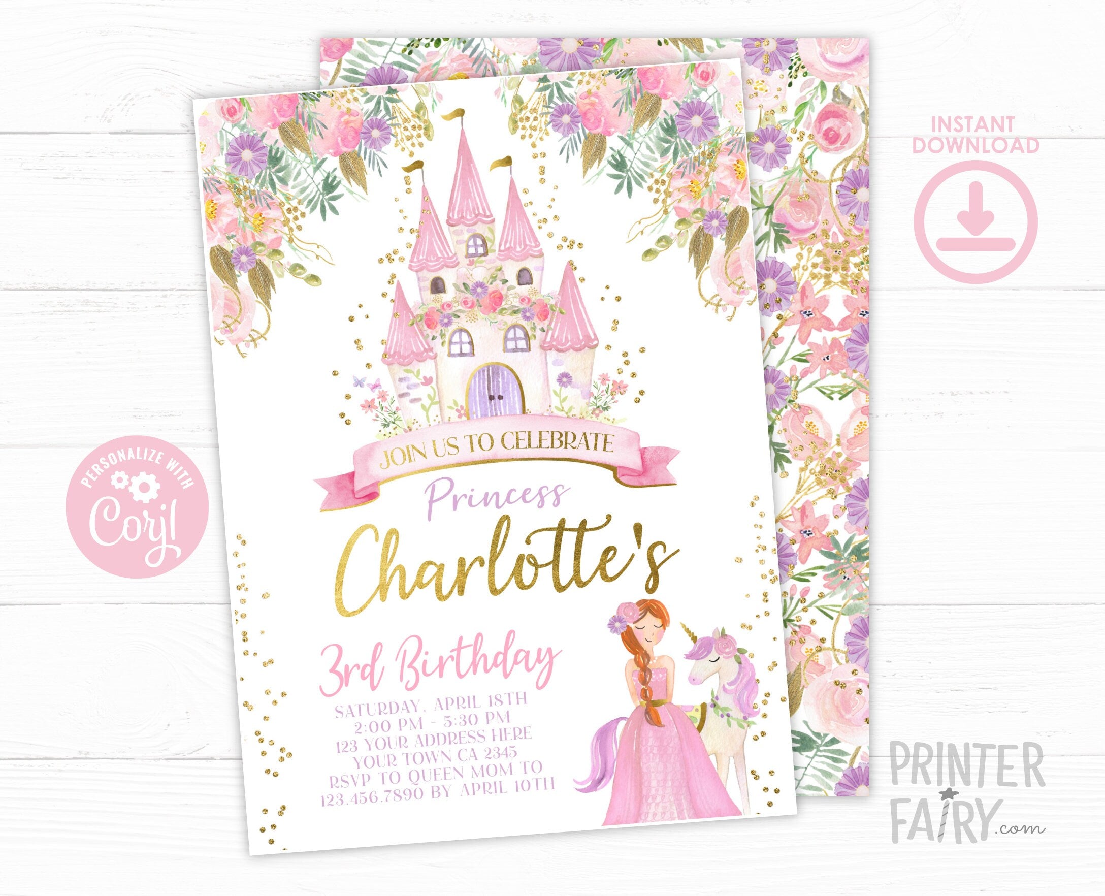 Editable Princess Castle Birthday Invitation, Any Age (Digital Download)