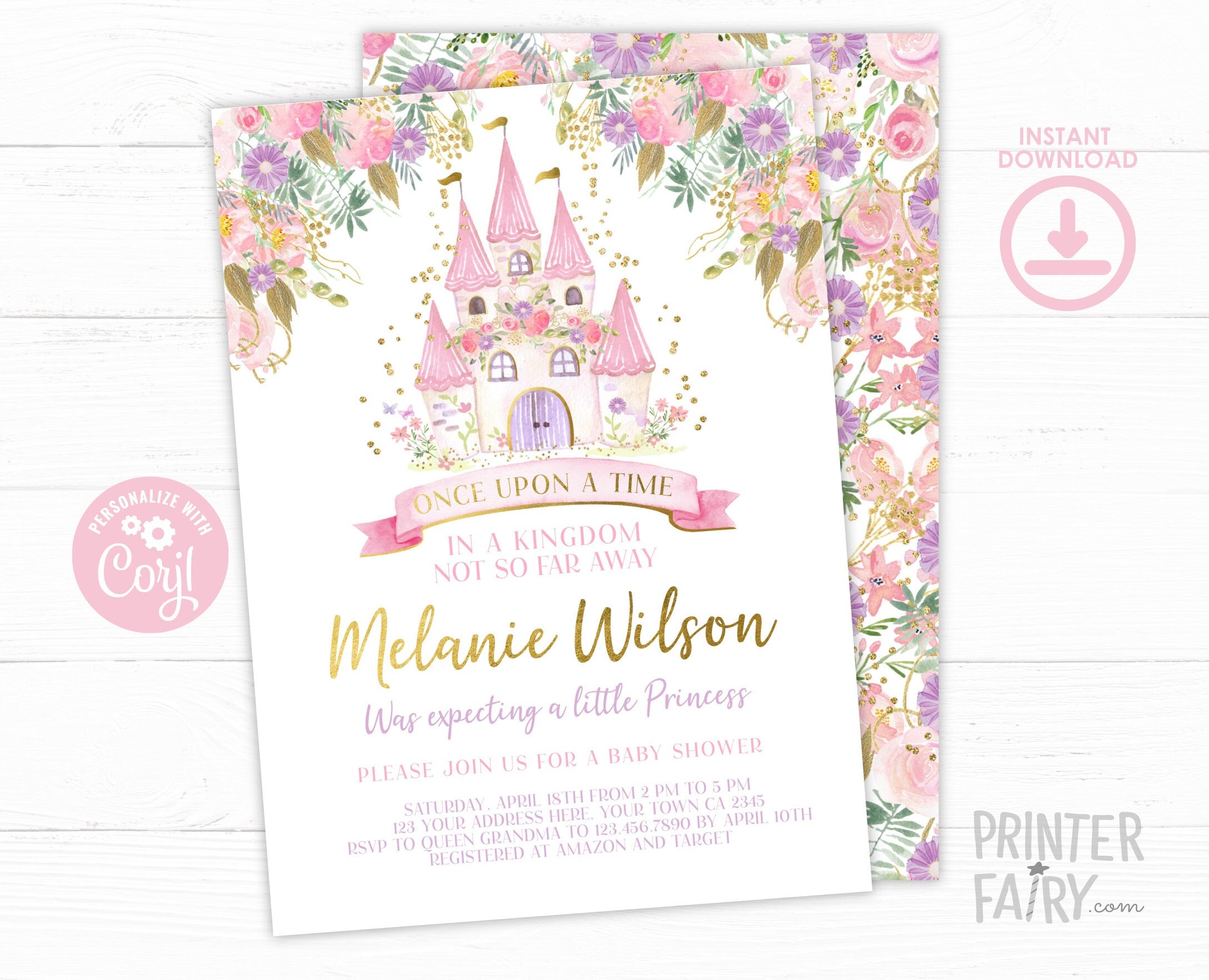 Editable Princess Baby Shower Invitation, Royal Castle (Digital Download)