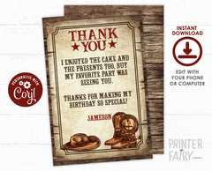 Editable Western Cowboy Thank You Cards (Digital Download)