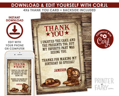 Editable Western Cowboy Thank You Cards (Digital Download)