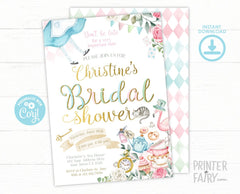 Alice in Wonderland Bridal Shower Invitation, Tea Party (Editable, Instant Download)
