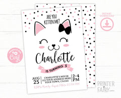 Editable Kitty Cat Birthday Invitation, Pet Party (Digital Invite)