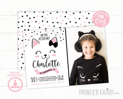 Editable Kitty Cat Photo Birthday Invitation, Pet Party (Digital Invite)