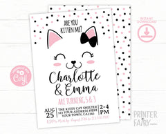 Editable Kitty Cat Birthday Invitation, Pet Adoption Party (Digital Invite)