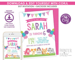 Puppies and Kitties Birthday Invitation EDITABLE Template, Pet Adoption Pawty (INSTANT DOWNLOAD)