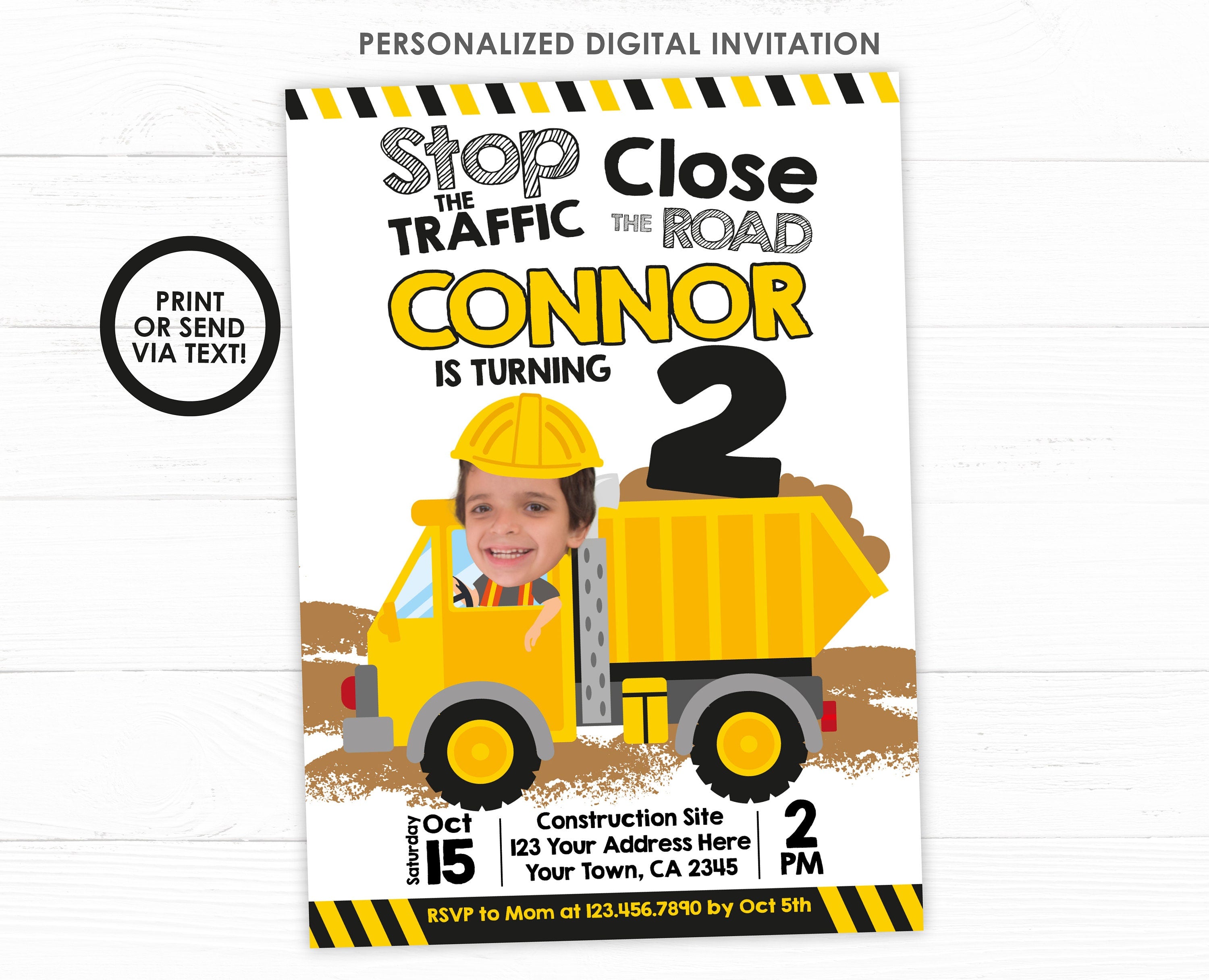 Dump Truck Invitation, Construction Party, Photo Custom Design (Digital Download)