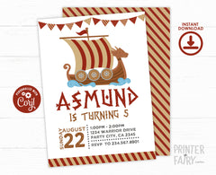Viking Boat Birthday Invitation, Editable Dragon Ship (Instant Download)