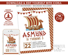 Viking Boat Birthday Invitation, Editable Dragon Ship (Instant Download)