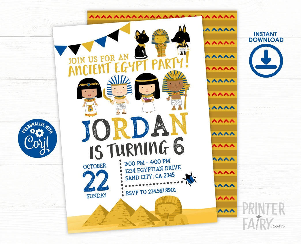 Egypt Birthday Party Invitation Editable Template, Museum Party Invite, Instant Download